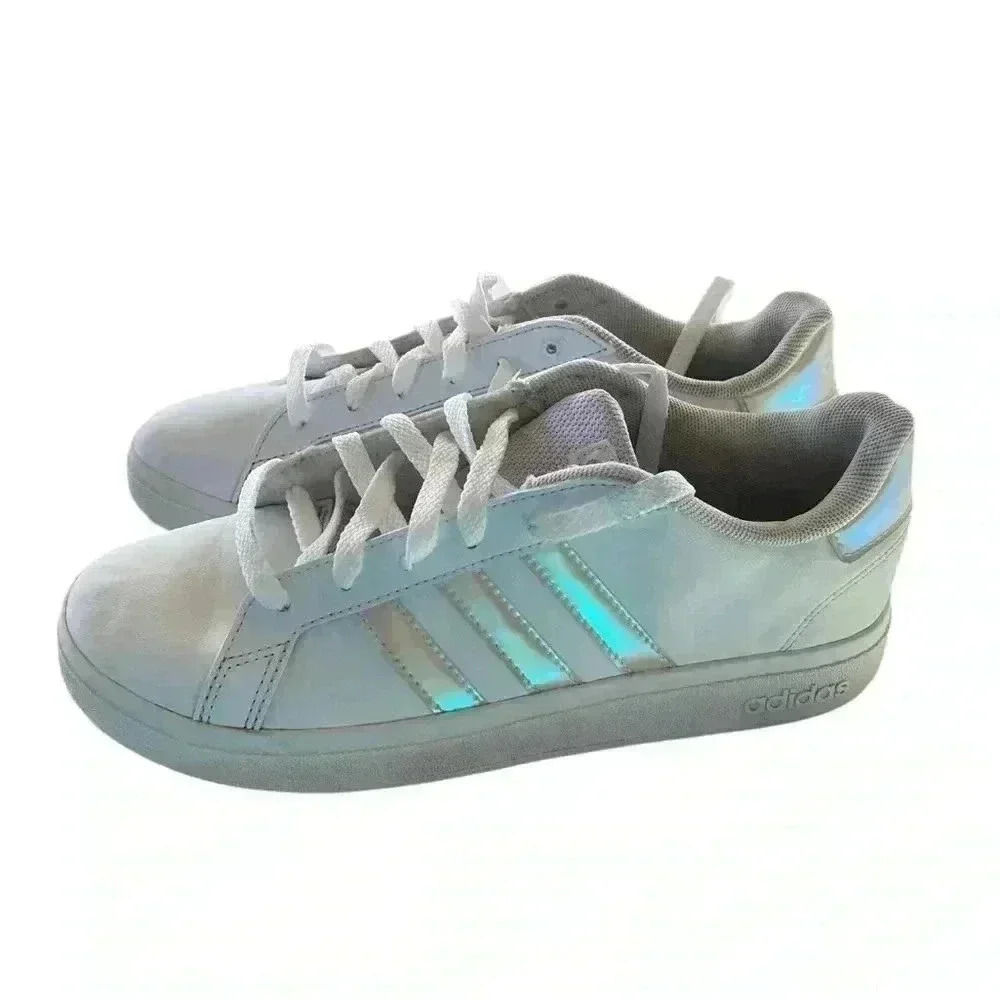 Adidas Pink And White Holographic Adidas Women’s Size 5 1/2